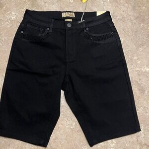 Hybrid & Company Black Rhinestone Stretch Denim Bermuda Shorts 1X B44877X-P2